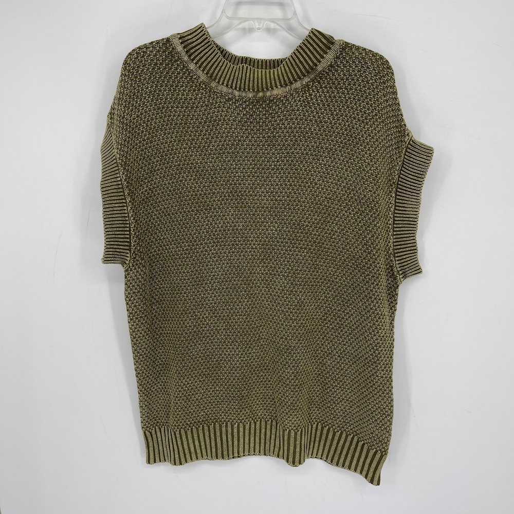 Timing Women's Green Textured Chunky Knit Crewneck Sleeveless Sweater Top Size L